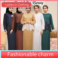 Pakaian wanita Muslim ✫SORAYA LACE KURUNG Sulam Lace Baju Kurung Moden Hitam Plaid Pleated Kurung Front Zipper Nursing Friendly Baju Raya 2024❀