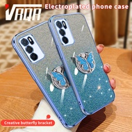 Vrqr cho Oppo A16 a16s a54s A55 4G A55 5g A56 5g A53S 5g trong suốt mạ điện Flash Nhẫn Bướm chủ vỏ đ