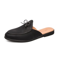 Summer New Brand Fashion Leather Casual Mules For Men Male Breathable Comfy Half Loafer Slipper Low-heel Retro Leisure Sandal