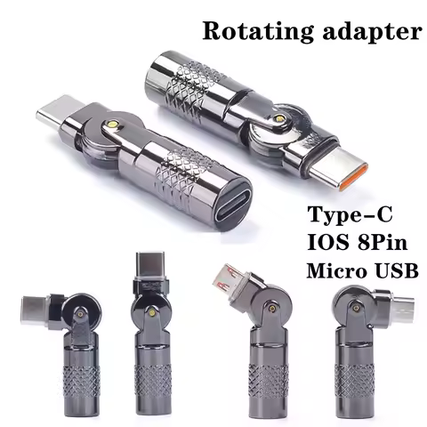USB Type-C 180 Degree Rotating Adapter Type C Male To Micro USB Female Connector Converter 27W 60W F