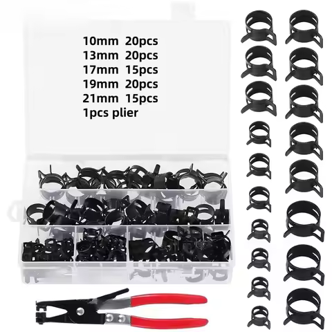90Pcs+1 Plier/Set 10/13/17/19/21Mm Q673B Vacuum Spring Fuel Clip Oil Water Hose Pipe Tube Clamp Blac