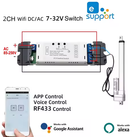 Ewelink WIFI Smart Electric Linear Actuator Motor Controller Dry Contact DC AC 12V 24V 220V 2CH Swit