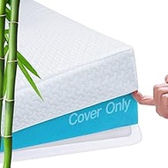 Mattress Topper Cover Queen Size (Only Cover) 3 Inch Mattress Protector Cooling Bamboo Rayon Zippered Mattress Encasement with Adjustable Straps for Latex Mattress Topper Memory Foam Cover