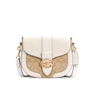 (Brand new) COACH Georgie Saddle Bag In Signature Canvas Chalk White Gold