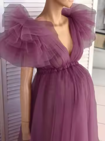 Pregnant Women's Clothing Stitching Mesh Floating Shoulder Split Pregnant Women's Dress Photography