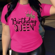 Áo thun bó cổ tròn tay ngắn "Birthday Queen" dành cho nữ, mùa hè