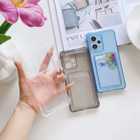 Four Corner Anti-Fall Soft TPU Card Slot Phone Case For Xiaomi Remi Note 14 13 12 11 10 Pro Redmi 15