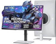 KTC 27 吋 4K 電競顯示器,雙模式 UHD 160Hz 和 FHD 320Hz、H27P6 90W Type-C,Fast IPS,HDR400,Adaptive Sync,KVM 支援,高度