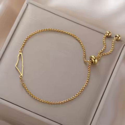 Hollow Palestine Map Pendant Bracelet Stainless Steel Adjustable Box Chain for Men and Women Israeli
