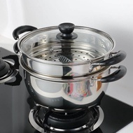 Stainless Steel Small Steamer Household Double-Layer Thickened Steamer Soup Pot Induction Cooker Gas Furnace General Cookware 26cm Double Handle