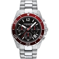 COACH手錶 CH00062 44mm 紅黑色圓形精鋼錶殼，黑色三眼， 時分秒中三針顯示， 水鬼錶面，銀色精鋼錶帶款 _廠商直送