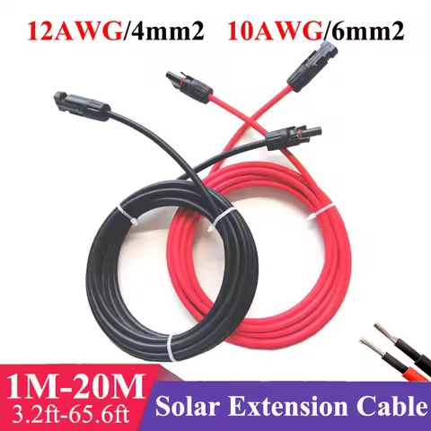 1Pair Solar extension cable wire 12 10AWG 4/6mm² Red Black with male and female connectors For solar