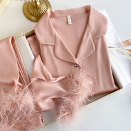 Women's Pajamas Detachable Feather Ice Snow Silk Pajamas Women's High-End Sense Satin Can Wear Outsi