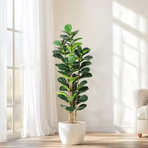 5/6/7 FT Artificial Fiddle Leaf Fig Tree with Pot Faux Trees with Artificial Plants Fiddle Leaves Gr