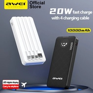 in stock Awei P133K 10000mAh Powerbank 20W Fast Chargeing Built-in 4 Cables Portable Digital Display