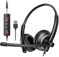 awatrue Computer USB Headset with Microphone for PC - Headphones with Noise Cancelling Microphone On
