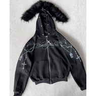 Y2K Fashion New Hip-hop Fashion Hooded Jacket with Detachable Fur Collar Design for Winter Warmth an