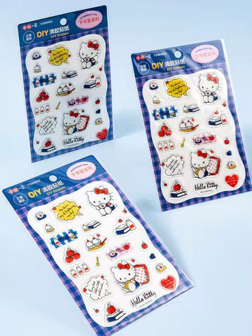 Sanrio Hello Kitty 3D Stereo Crystal Embossed Stickers Cute Cartoon Journal Decoration Stickers Stud