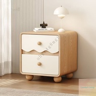 Wooden Wave Drawer Nightstand, Cream Style Kids Bedside Table, 2-Drawer Storage Cabinet With Ball Fe
