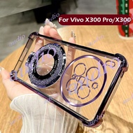 Vivo X300 Pro 5G Four Corner Plating Glitter Transparent Phone Case With Bracket For vivo X300 Pro X