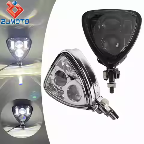 IP67 Steel Motorcycle LED Headlamp Vintage Triangle Front Lights Universal Cruiser Bobber Cafe Racer
