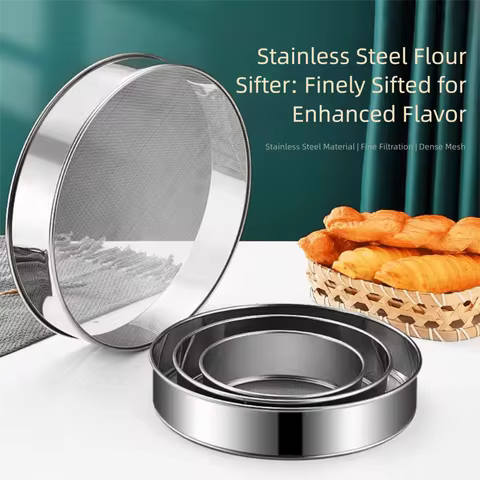 Round Flour Sieve Stainless Steel 15/20/25/30cm Mesh Flour Sifter Silver Ultra-fine 60 Mesh Flour Si