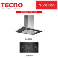 Tecno ISA 9298 Island Hood with Decorative LED Lights + Tecno T 938TRSV 3 ( 90cm) Burner Tempered Glass Cooker Hob