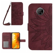 全城熱賣 - 適用於Nokia G50 5G 膚感太陽花圖案防摔手機皮套帶掛繩（酒紅色）