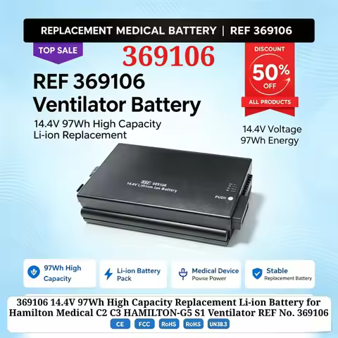 369106 14.4V 97Wh High Capacity Replacement Li-ion Battery for Hamilton Medical C2 C3 HAMILTON-G5 S1