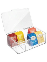 1個透明收納盒,帶蓋子,可放零食、咖啡、茶包。可堆疊且網格設計,可放在桌面或冰箱內整理