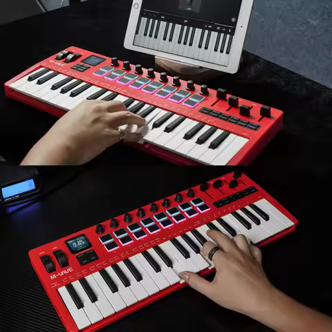 M-VAVE SMK-37 Pro 37-Key Red MIDI Controller With 16 RGB Pads 8 Knobs Built-in Synthesizer Portable 
