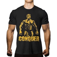 T-Shirt Arnold Schwarzenegger, T-shirt fesyen jalanan kasual, T-shirt Conquer, T-shirt untuk latihan
