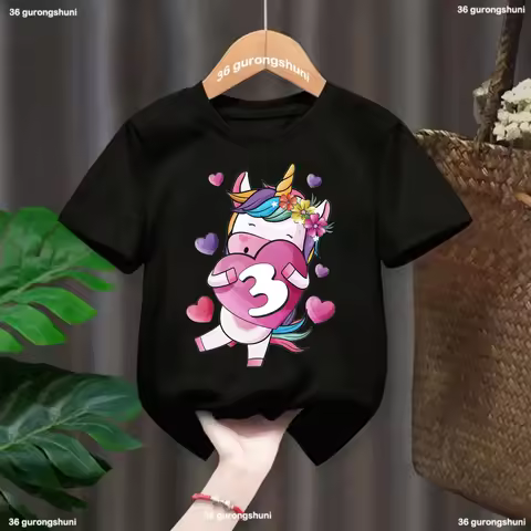 Funny Girl Birthday Gift Unicorn T Shirt for Girls Tshirt Number 3 4 5 6 7 8 9 Kids Clothes Girls Fu