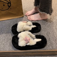Sweet Furry Slippers Women 2025 Autumn Furry Thick-Soled Cross Home Cotton Slippers