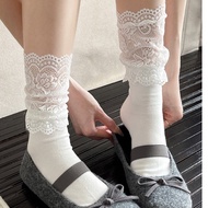 Lolita Lace Socks Women's Ballet Style Mid Tube Socks Autumn and Winter Bow Jk Boots Socks with Long