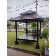 Pondok kayu, (6 x 7 ukuran lantai) Gazebo warisan, Kayu Cengal Pasir, siap pasang