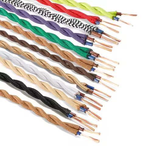 2 Core Braided Twisted Cable Hemp Rope Electrical Wire18 AWG Vintage Fabric Covered Lamp Cord For Re