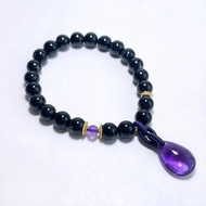天然礦石 滴水不漏 黑髮晶7.5mm 頂級烏拉圭紫水晶 手鍊