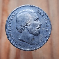 Koin Perak Kuno 1 Gulden Willem 3 tahun 1863 - W373
