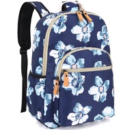 Water-resistant Floral Laptop Backpack Women Travel Daypack Floral Blue