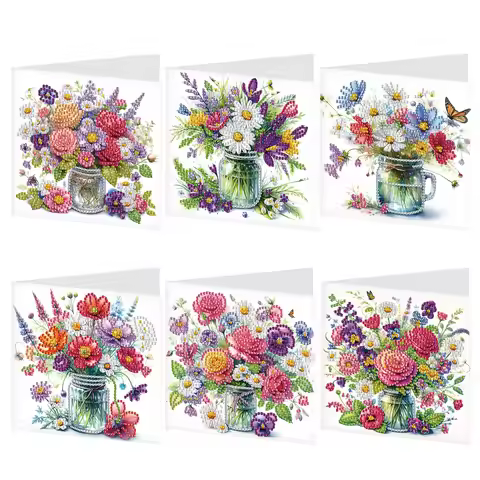 6PCS Diamond Art Painting Greeting Card Kit Diamond Art Greeting Cards,Flowers Special Shaped Diamon