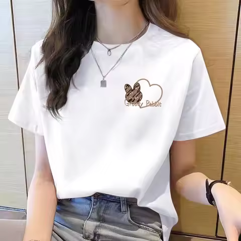 Tshirt Women Top Short Sleeve New Korean T Shirt for Women T Shirt Round Neck Loose Fashion Tshirt W
