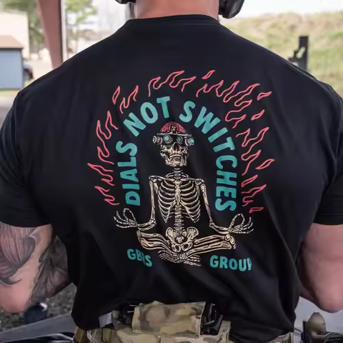 Unisex Graphic T Shirt GBRS Group Meditating Skeleton Night Vision Gear Flame Border Large Back Prin