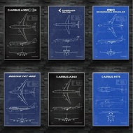 Air Force Aircraft Poster, Airbus Patented Prints, Fighter Plane Blueprint, Canvas Painting, Wall Ar