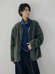 日系復古 / 短款無領夾克外套 / 羊羔毛