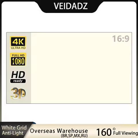VEIDADZ Projector Screen 60 72 84 100 120 130 in White Grid Anti-Light 160° Viewing Angle Reflective