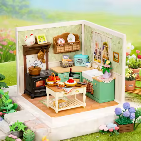Rolife Cozy Farmhouse Kitchen Dollhouse DIY Miniature Kit Nostalgic Country Display Relaxing Craft G