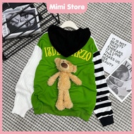 13 De Marzo hoodie with super embossed green bear, free size, thick fleece shirt with youthful and d