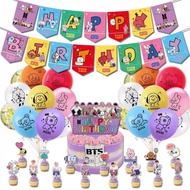 BTS BT21 Party Decorations Set Banner Latex Balloons Cake Topper Accessory Happy Birthday Supplies