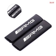 2pcs/ Mercedes Benz logo AMG car carbon fiber seat belt shoulder sheath seat belt decorative cover i